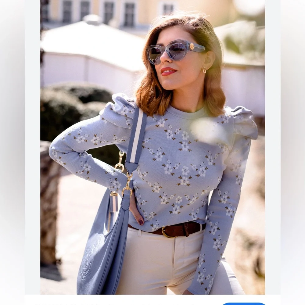 Zara Light Blue Floral Puff Sleeve Blouse